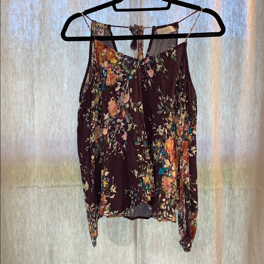 Purple Floral Cold Shoulder Blouse